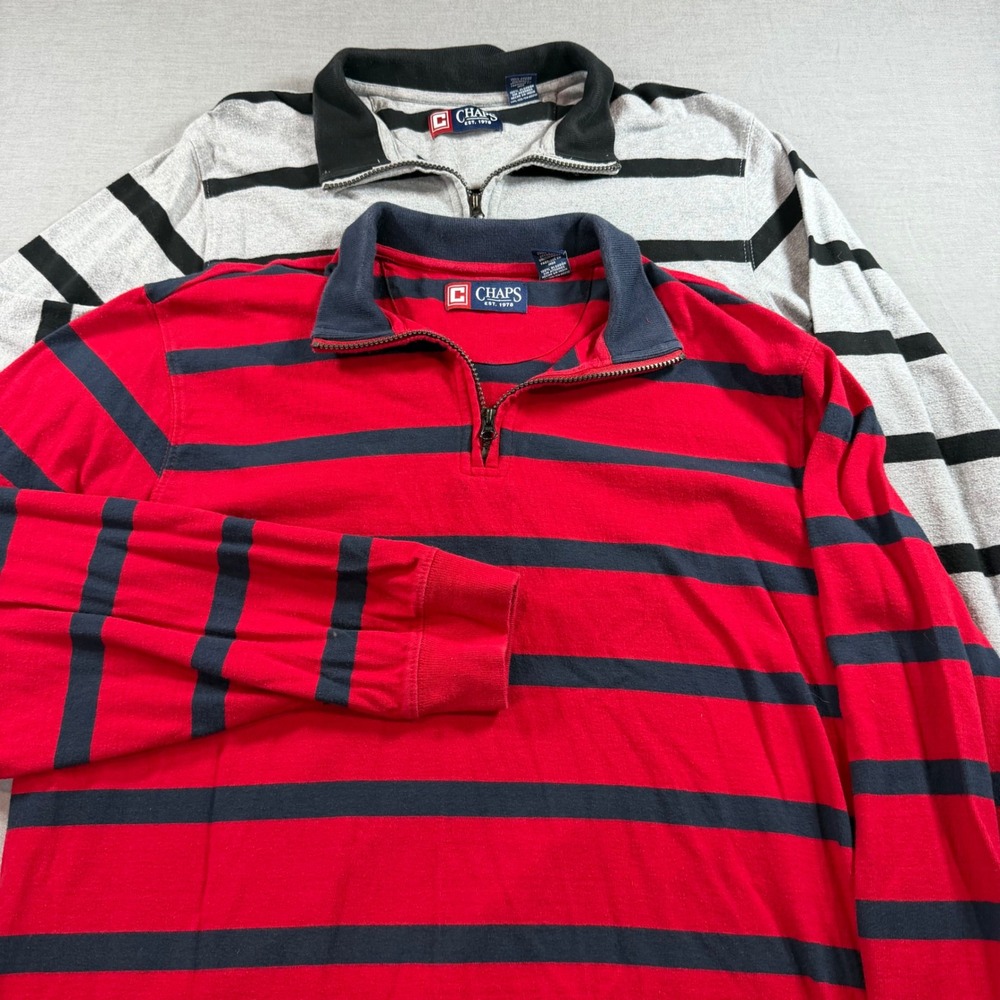 Chaps Quarter Zip Pullover Mens XL Red Grey Striped Excellent 2 Pack Bundle